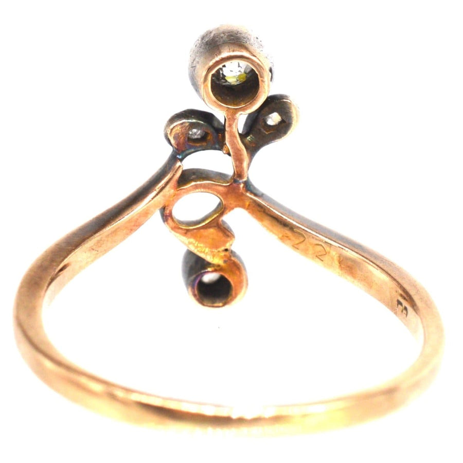 Austro-Hungarian Art Nouveau silver and gold diamond flower ring with naturalistic design from the 1890s.