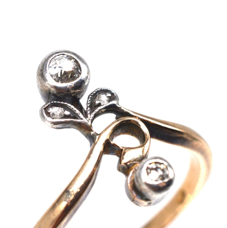 Austro-Hungarian Art Nouveau ring featuring diamond flower and leaves, crafted in silver and 14ct gold, circa 1890.