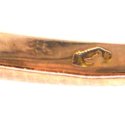 Close-up of hallmarks on an Austro-Hungarian silver and gold ring, showcasing authentic craftsmanship.