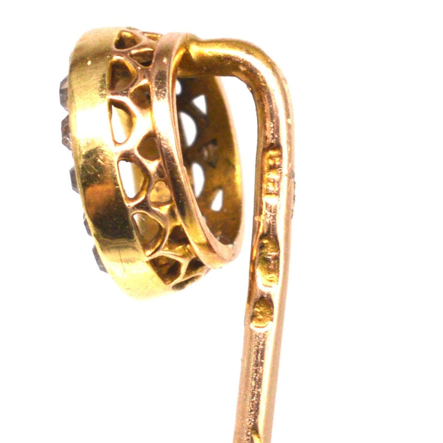Austro-Hungarian 14ct gold tie pin with intricate circular design and diamond accents, perfect for special occasions.