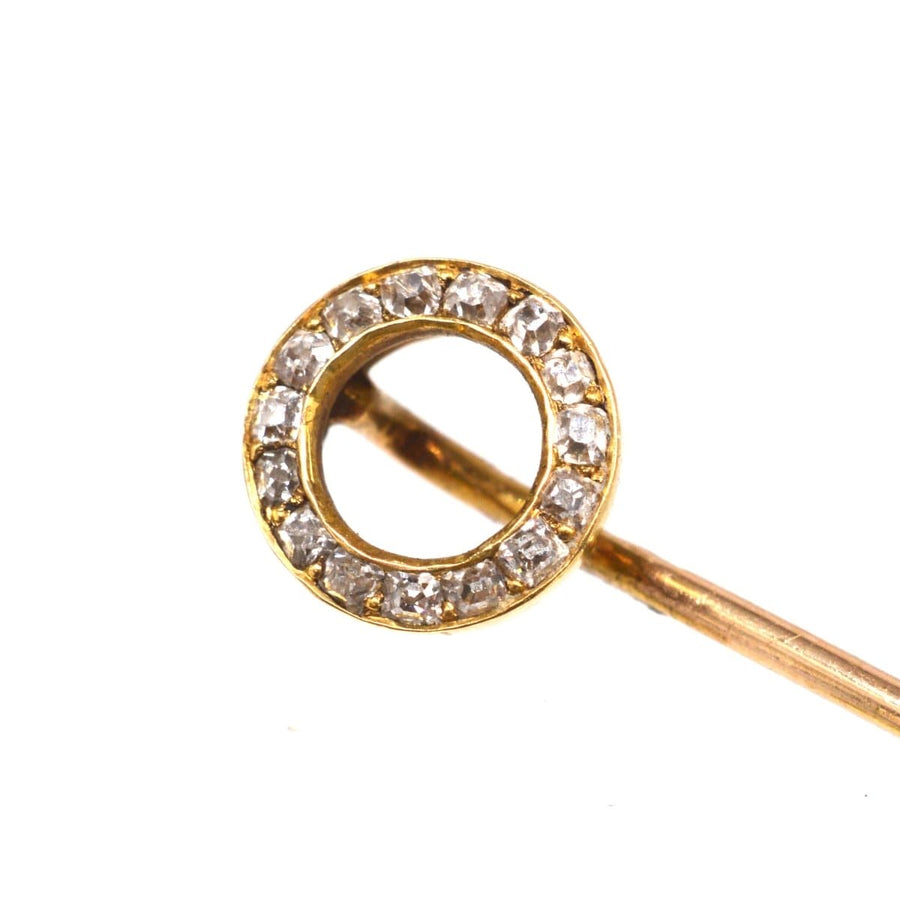 Austro-Hungarian 14ct gold and diamond circle tie pin, exquisite design ideal for weddings or horse races.