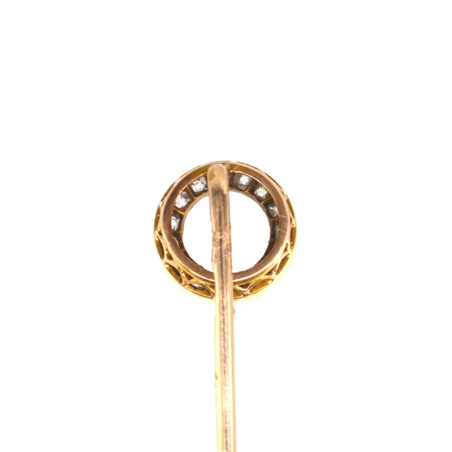 Austro-Hungarian 14ct gold tie pin featuring a diamond circle design, perfect for weddings or horse races.
