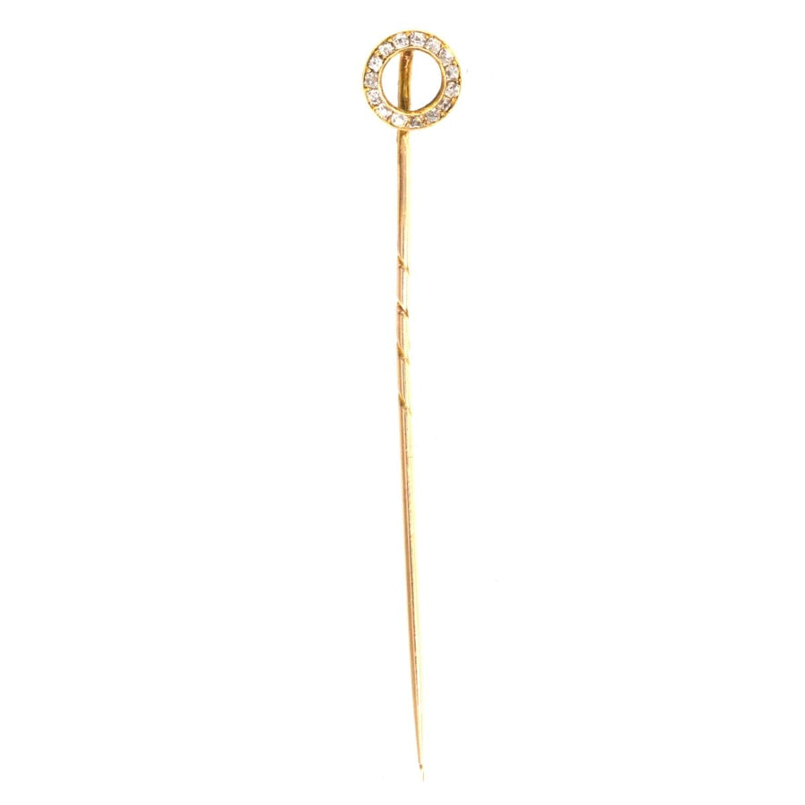 Austro-Hungarian 14ct gold and diamond tie pin, featuring a stylish circle design, perfect for weddings or race days.