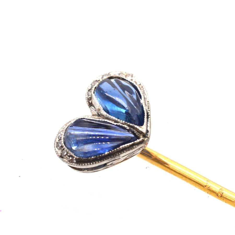 Belle Époque Carved Cabochon Sapphire and Diamond Heart Tie Pin | Parkin and Gerrish (UK)