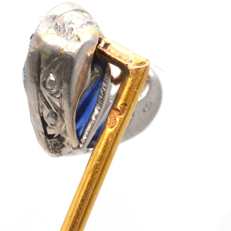 Belle Époque Carved Cabochon Sapphire and Diamond Heart Tie Pin | Parkin and Gerrish (UK)