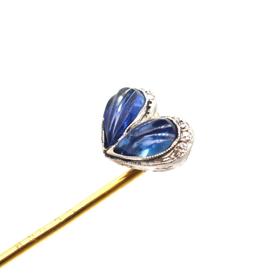 Belle Époque Carved Cabochon Sapphire and Diamond Heart Tie Pin | Parkin and Gerrish (UK)