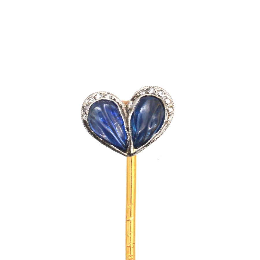 Belle Époque Carved Cabochon Sapphire and Diamond Heart Tie Pin | Parkin and Gerrish (UK)