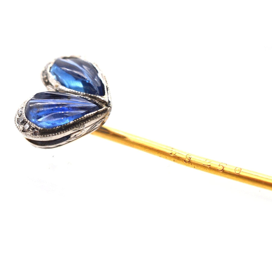 Belle Époque Carved Cabochon Sapphire and Diamond Heart Tie Pin | Parkin and Gerrish (UK)
