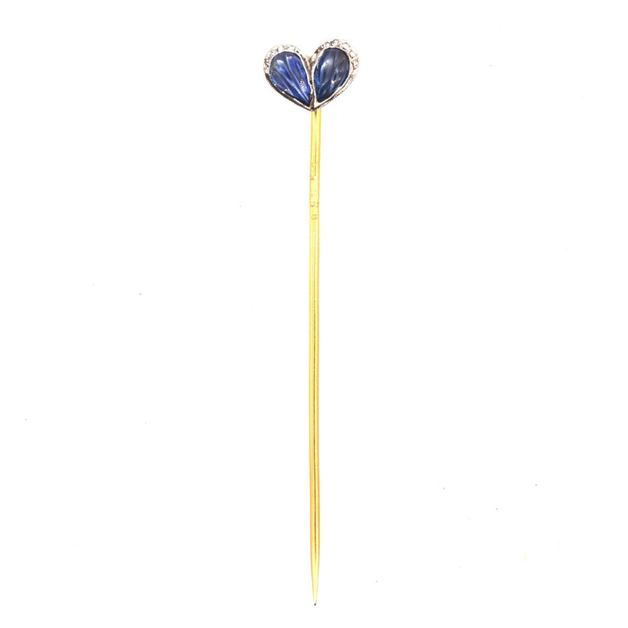 Belle Époque Carved Cabochon Sapphire and Diamond Heart Tie Pin | Parkin and Gerrish (UK)