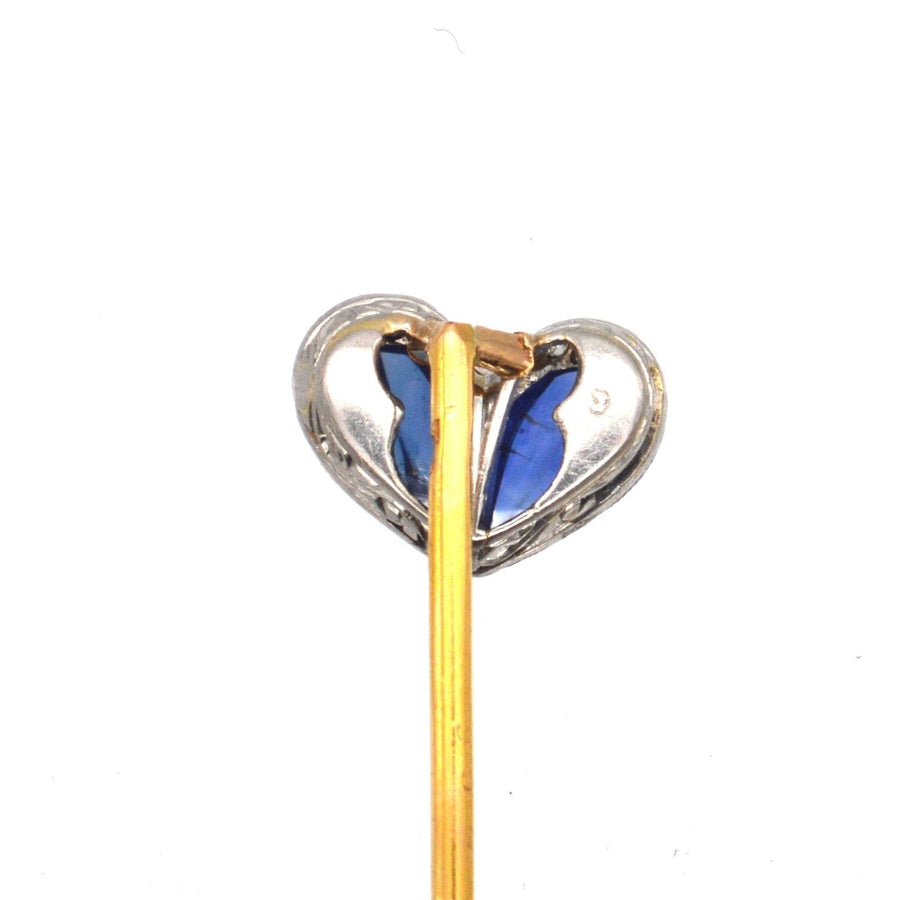 Belle Époque Carved Cabochon Sapphire and Diamond Heart Tie Pin | Parkin and Gerrish (UK)