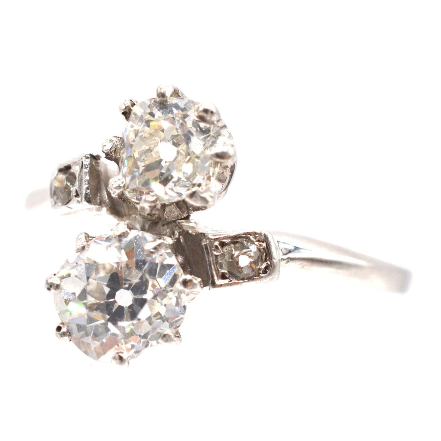 Belle Époque Platinum and Diamond 'Toi et Moi' Crossover Ring | Parkin and Gerrish | Antique & Vintage Jewellery