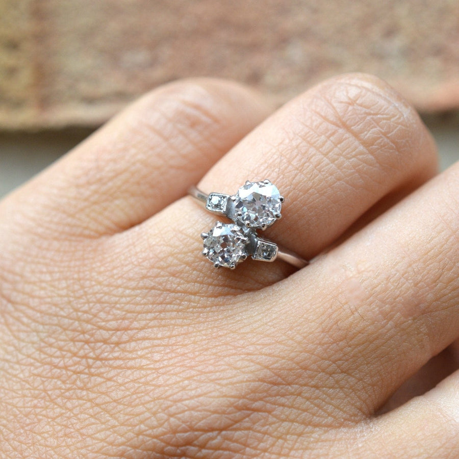 Belle Époque Platinum and Diamond 'Toi et Moi' Crossover Ring | Parkin and Gerrish | Antique & Vintage Jewellery