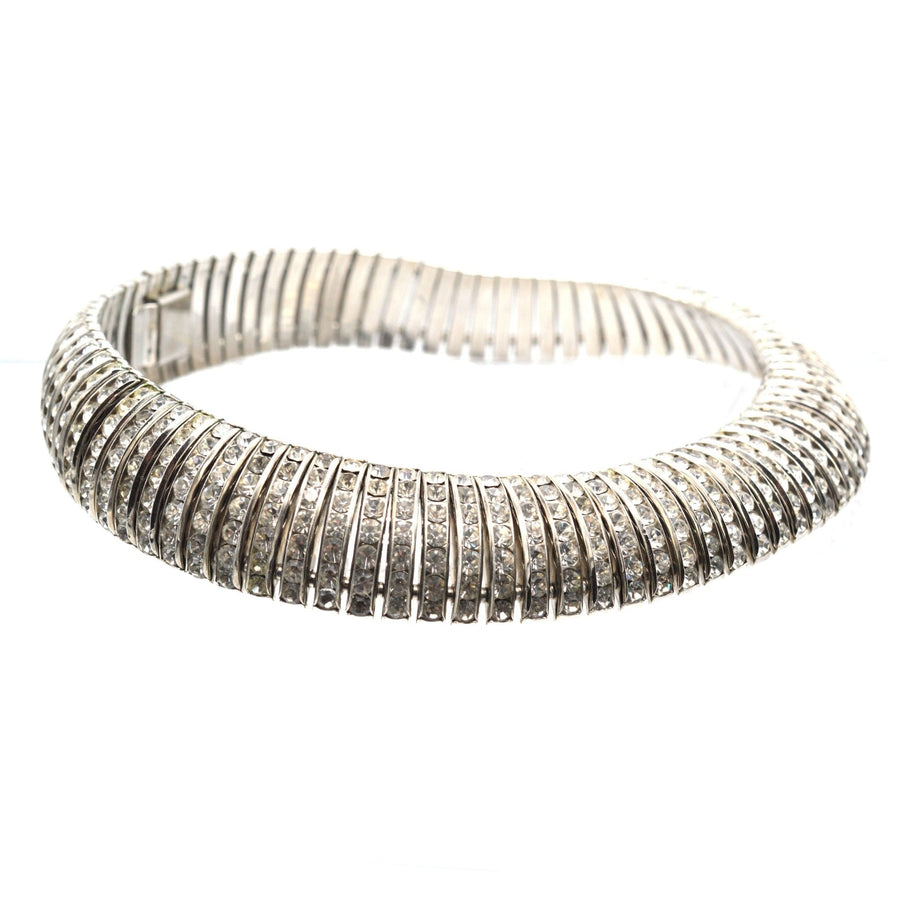 Butler and Wilson silver-tone diamante choker necklace, 1980s, with sparkling articulated collar design.