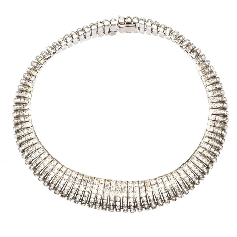 1980s Butler and Wilson crystal diamante choker necklace in silver-tone, showcasing a sparkling articulated design.