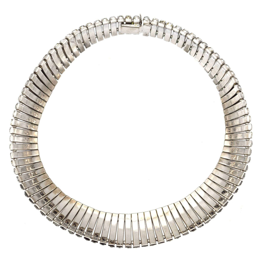 Butler and Wilson 1980s silver-tone crystal diamante choker necklace, featuring an elegant articulated design.