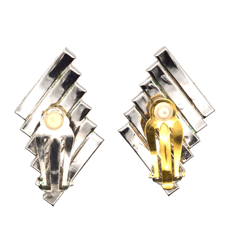 Butler and Wilson silver - tone 1980s Wide Crystal Diamante Earrings