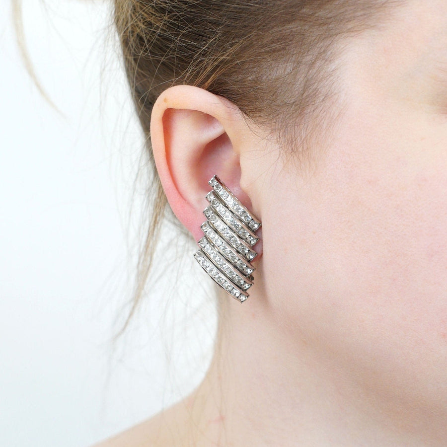 Butler and Wilson silver - tone 1980s Wide Crystal Diamante Earrings