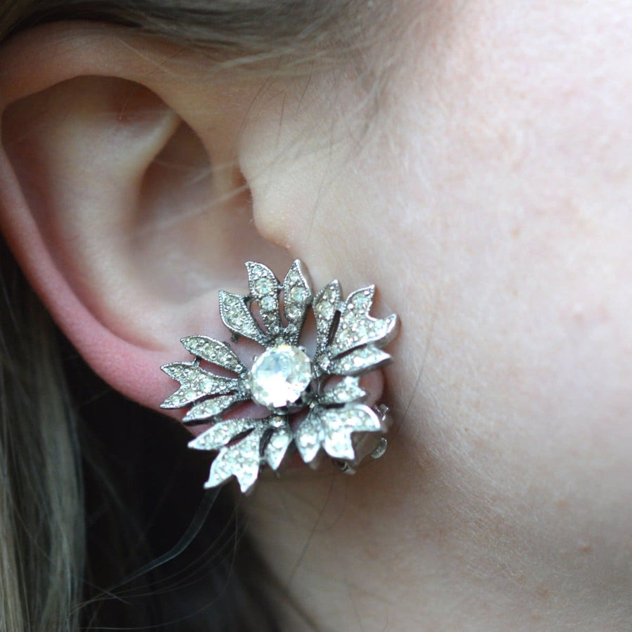 Christian Dior by Mitchel Maer 1950s Paste Flower Earrings