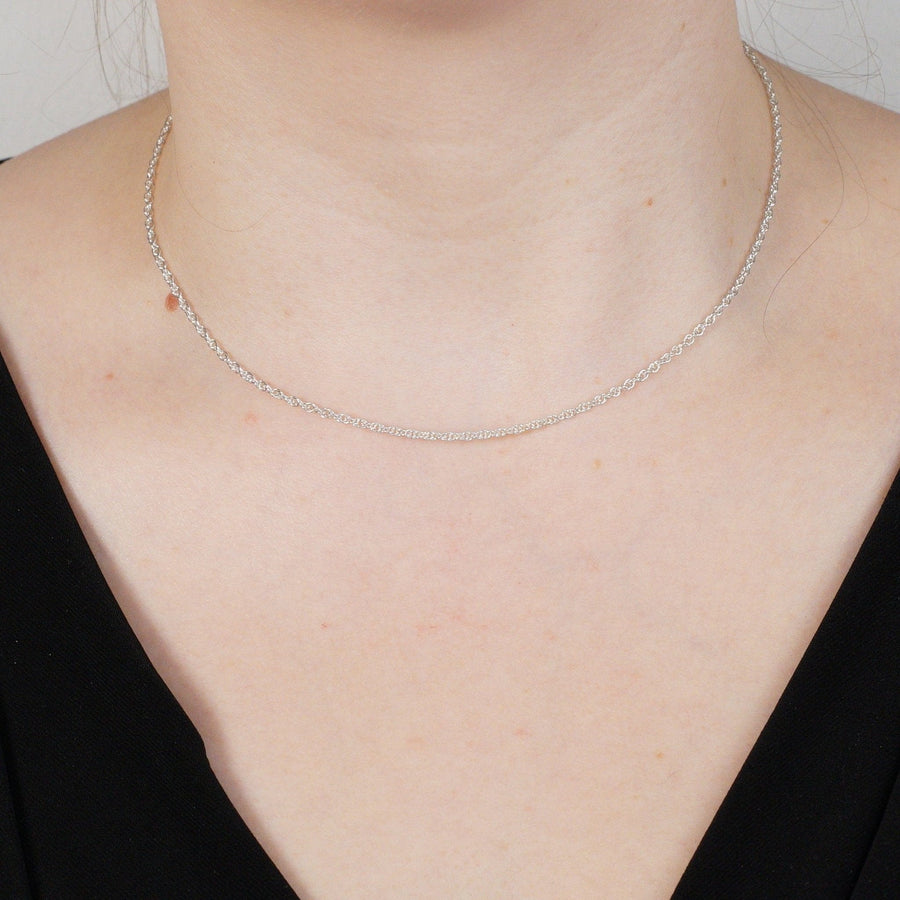 Contemporary silver Prince of Wales rope chain worn on neck, 16 inch, 1.9mm width, crafted in the UK.