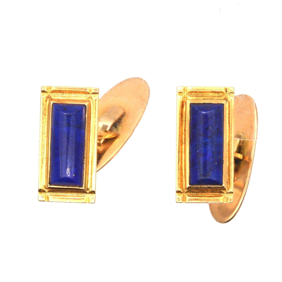 Danish vintage 14ct gold cufflinks with rectangular lapis lazuli, designed by Aarre and Krogh.