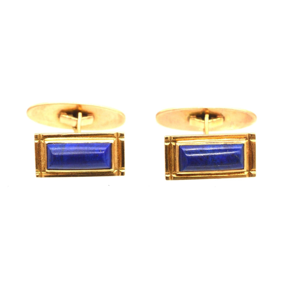 Danish 14ct gold cufflinks with rectangular lapis lazuli stones, crafted by Aarre & Krogh.