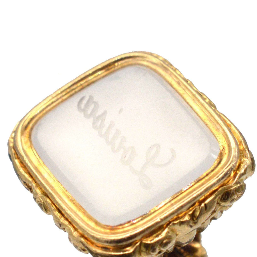 Georgian 18ct gold cased chalcedony seal engraved with the name Louisa, vintage 1800s design.