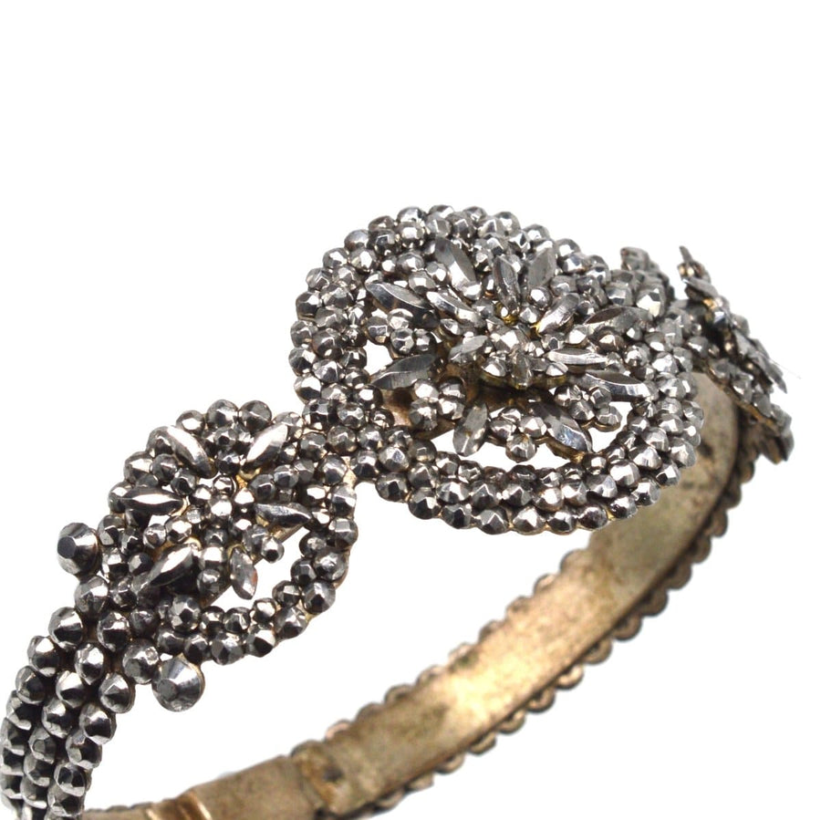 Stunning early 19th century cut steel bangle, showcasing intricate design and sparkle reminiscent of rose cut diamonds.