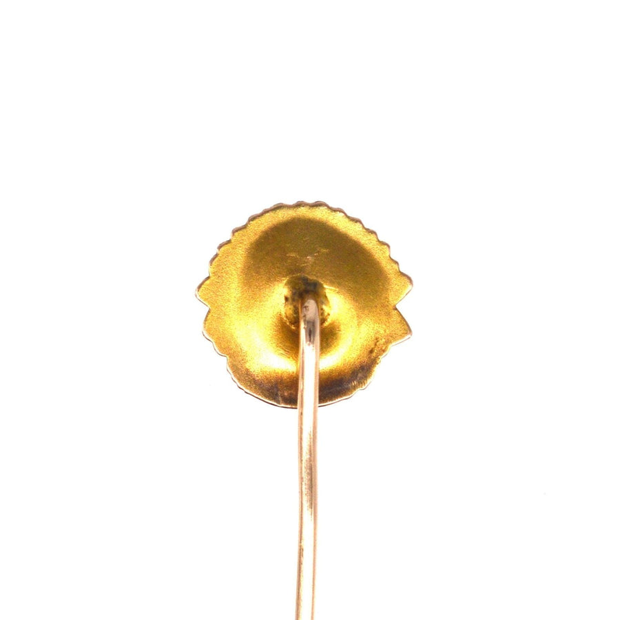Back view of a 15ct gold Native Indian Chief pin showcasing its detailed craftsmanship.