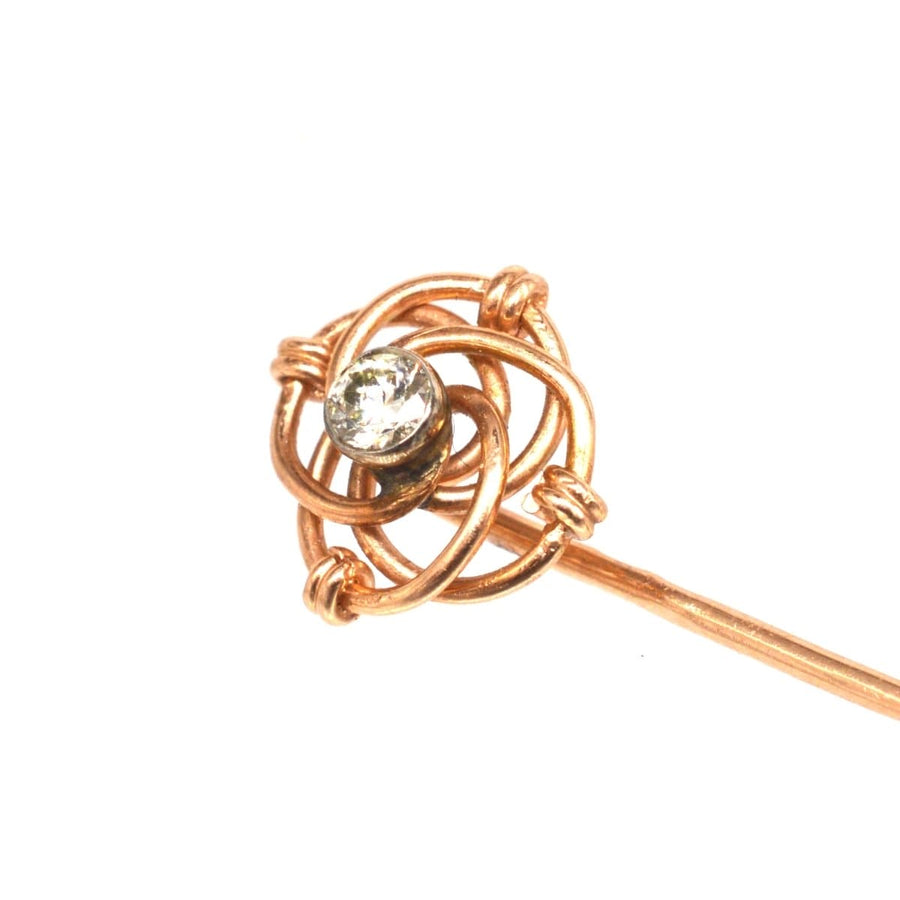 Early 20th Century Austro - Hungarian 14ct Gold and Diamond Knot Tie Pin