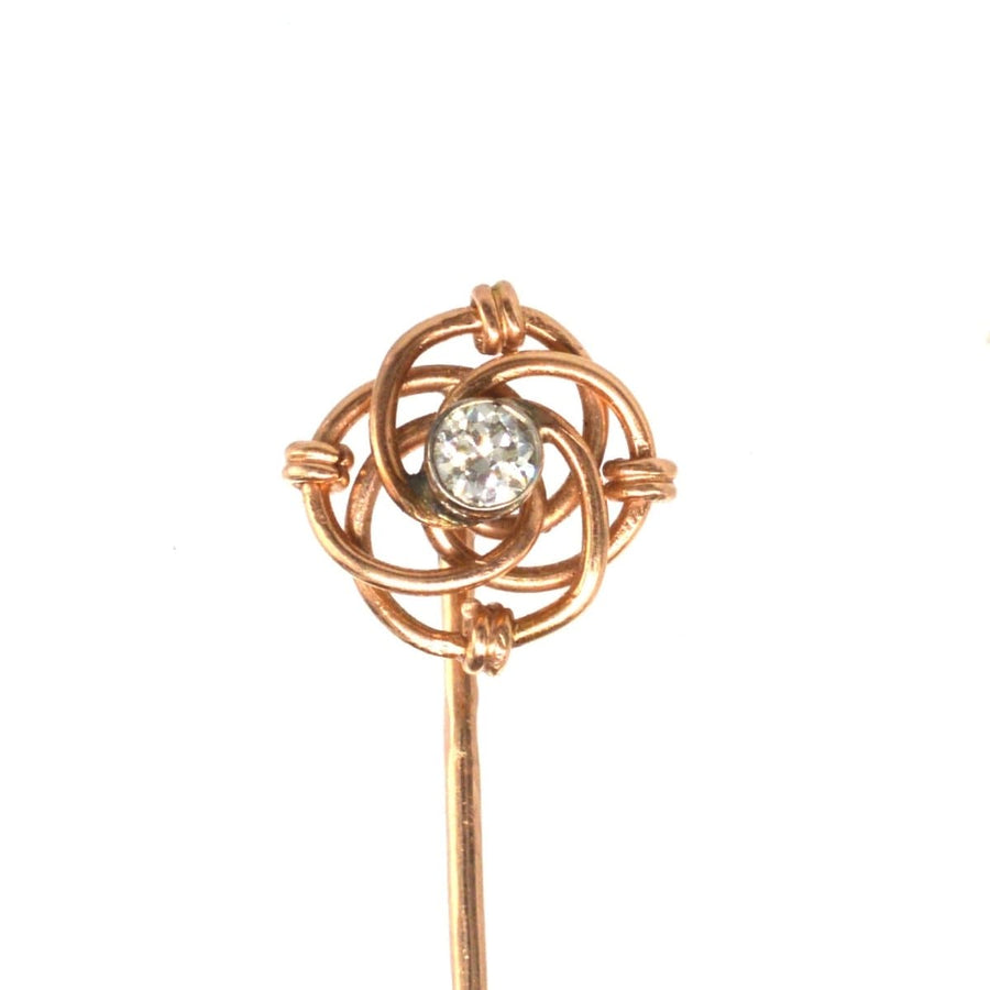 Early 20th Century Austro - Hungarian 14ct Gold and Diamond Knot Tie Pin