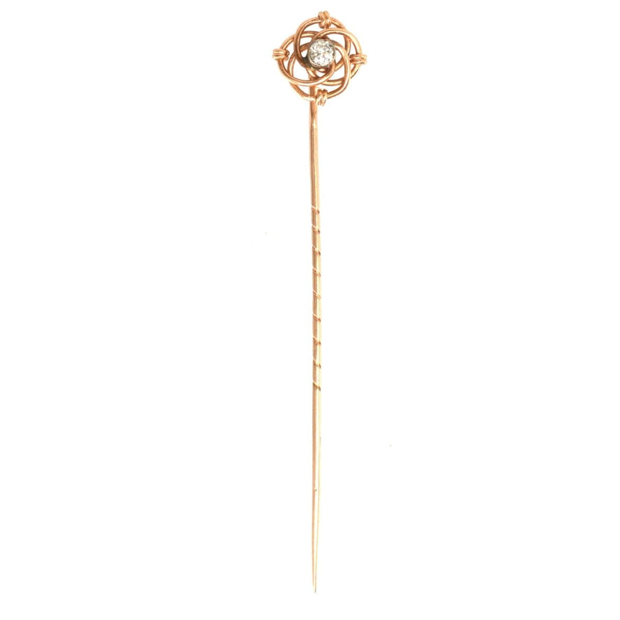 Early 20th Century Austro - Hungarian 14ct Gold and Diamond Knot Tie Pin
