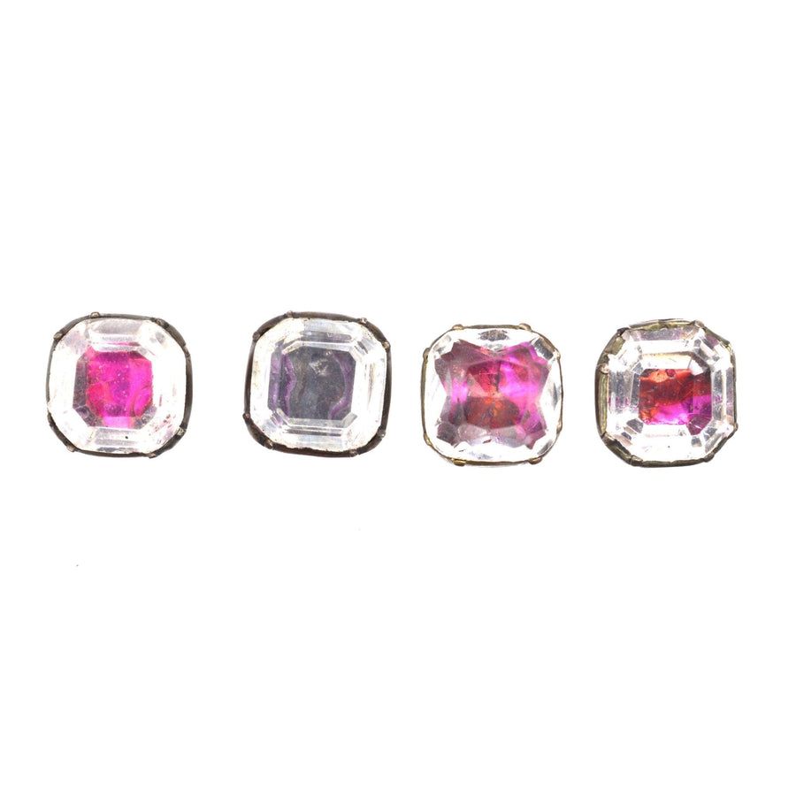 Vintage Early Georgian Stuart crystal cufflinks with elegant square stones in red-pink foil backing.