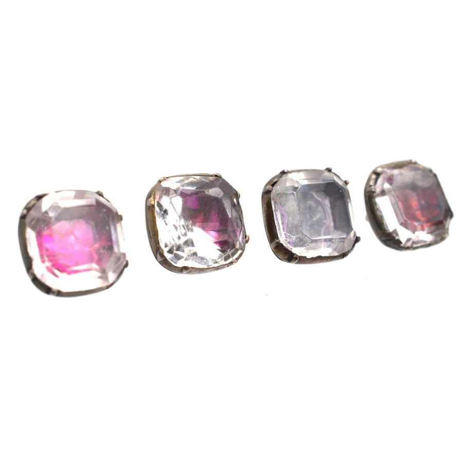 Early Georgian Stuart crystal cufflinks showcasing elegant square shapes with red-pink foil backing.