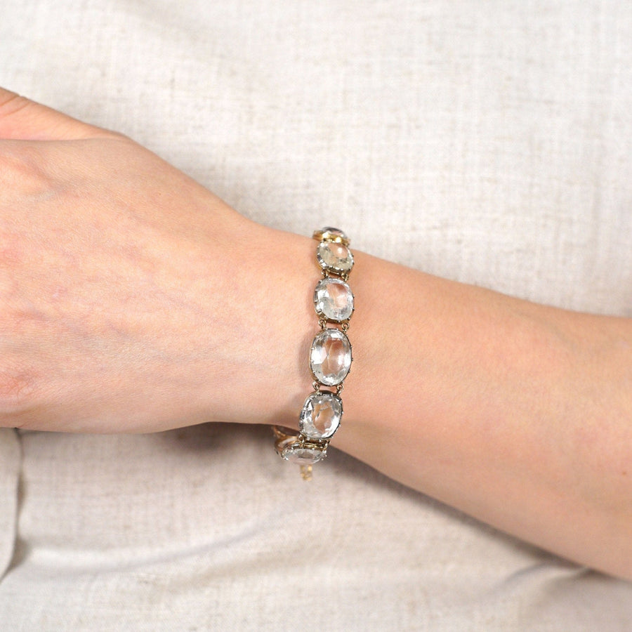 Early Victorian 15ct Gold Rock Crystal Collet Set Bracelet
