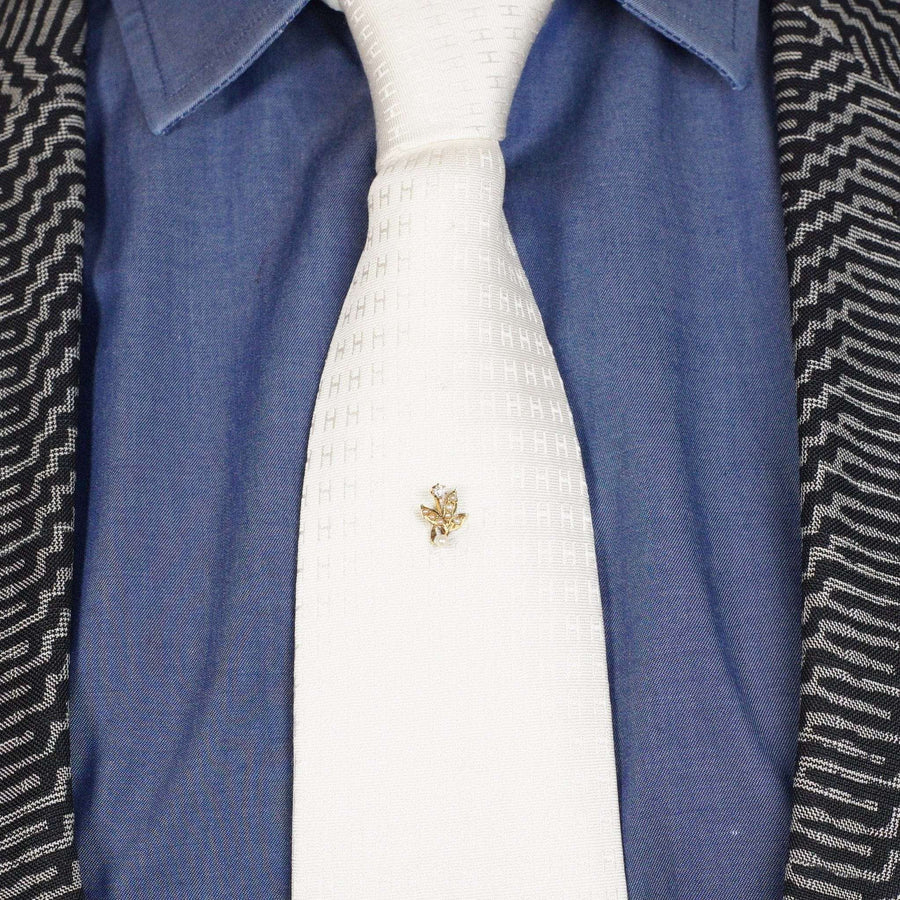 Edwardian 14ct Gold, Natural Pearl Leaves and a Diamond Flower Tie Pin | Parkin and Gerrish (UK)