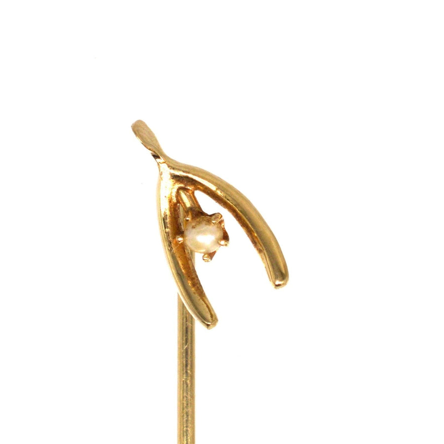 Edwardian 15ct Gold and Natural Pearl Wishbone Tie Pin | Parkin and Gerrish (UK)