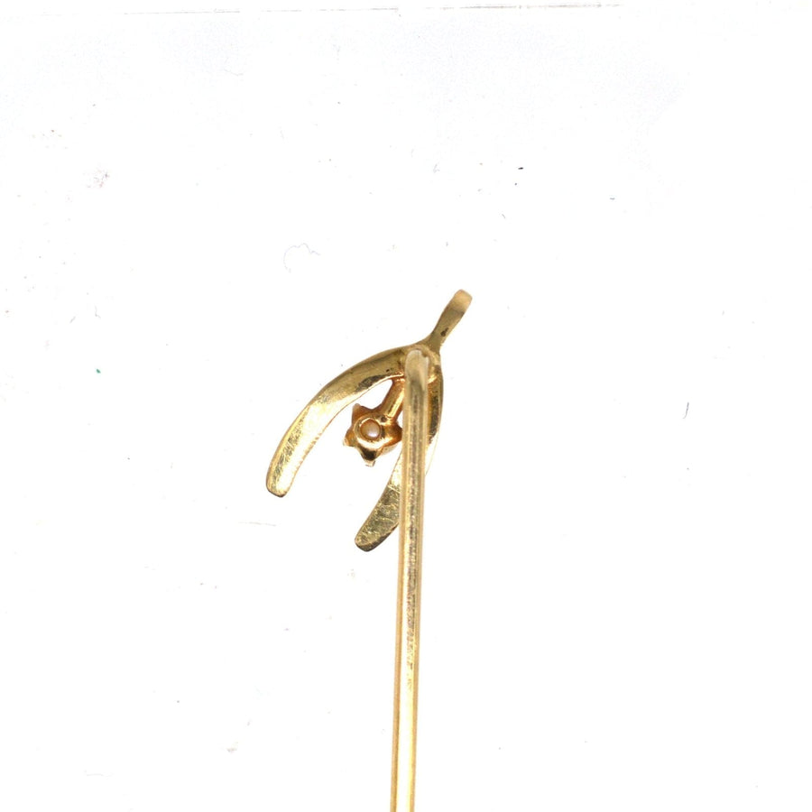 Edwardian 15ct Gold and Natural Pearl Wishbone Tie Pin | Parkin and Gerrish (UK)
