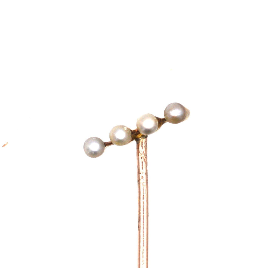 Edwardian 15ct Gold Four Natural Pearl Tie Pin | Parkin and Gerrish | Antique & Vintage Jewellery