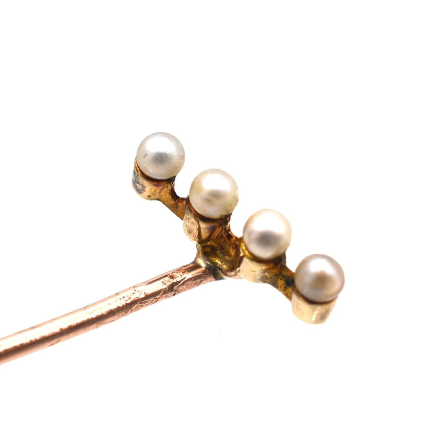 Edwardian 15ct Gold Four Natural Pearl Tie Pin | Parkin and Gerrish | Antique & Vintage Jewellery