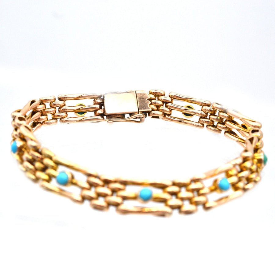 Edwardian 15ct Gold Gate Bracelet with Turquoise | Parkin and Gerrish (UK)