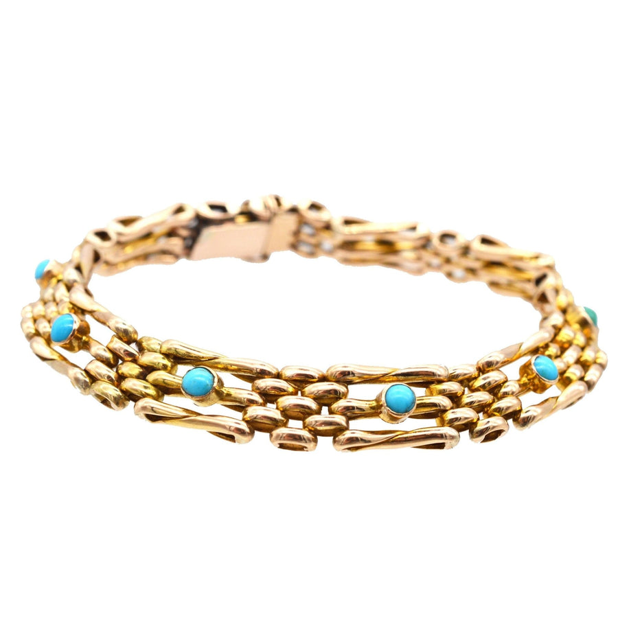 Edwardian 15ct Gold Gate Bracelet with Turquoise | Parkin and Gerrish (UK)