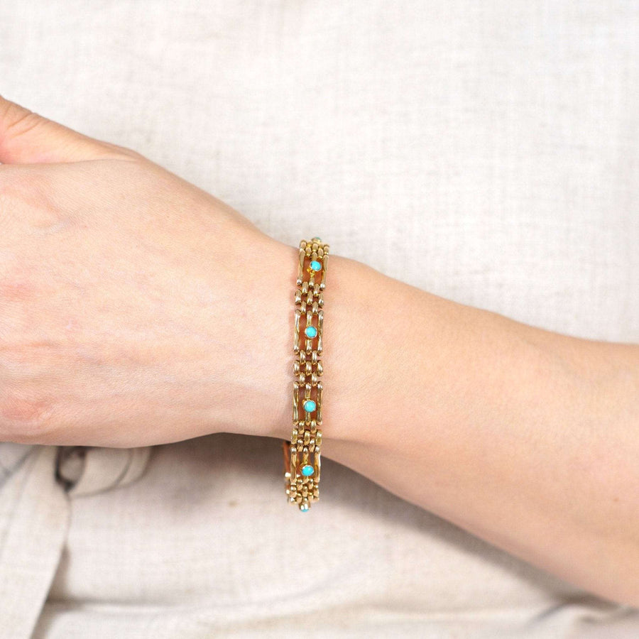 Edwardian 15ct Gold Gate Bracelet with Turquoise | Parkin and Gerrish (UK)