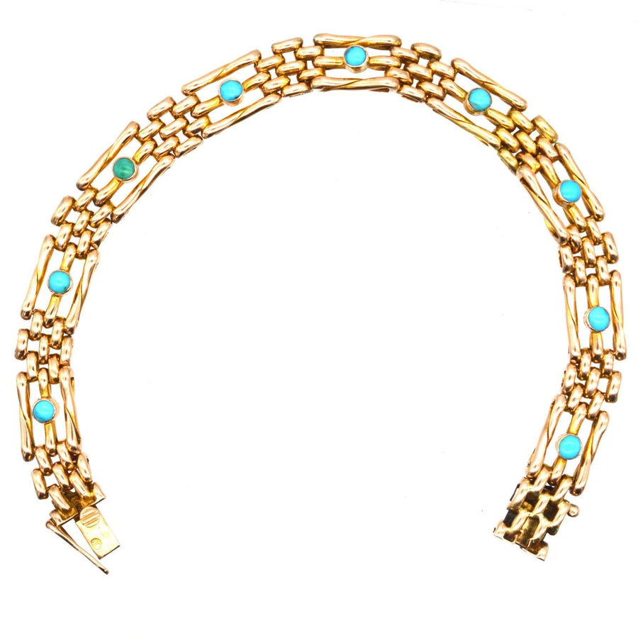Edwardian 15ct Gold Gate Bracelet with Turquoise | Parkin and Gerrish (UK)