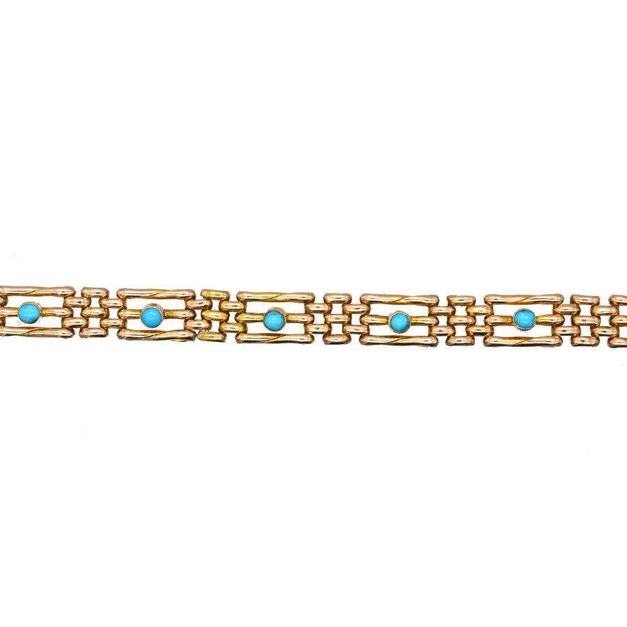 Edwardian 15ct Gold Gate Bracelet with Turquoise | Parkin and Gerrish (UK)