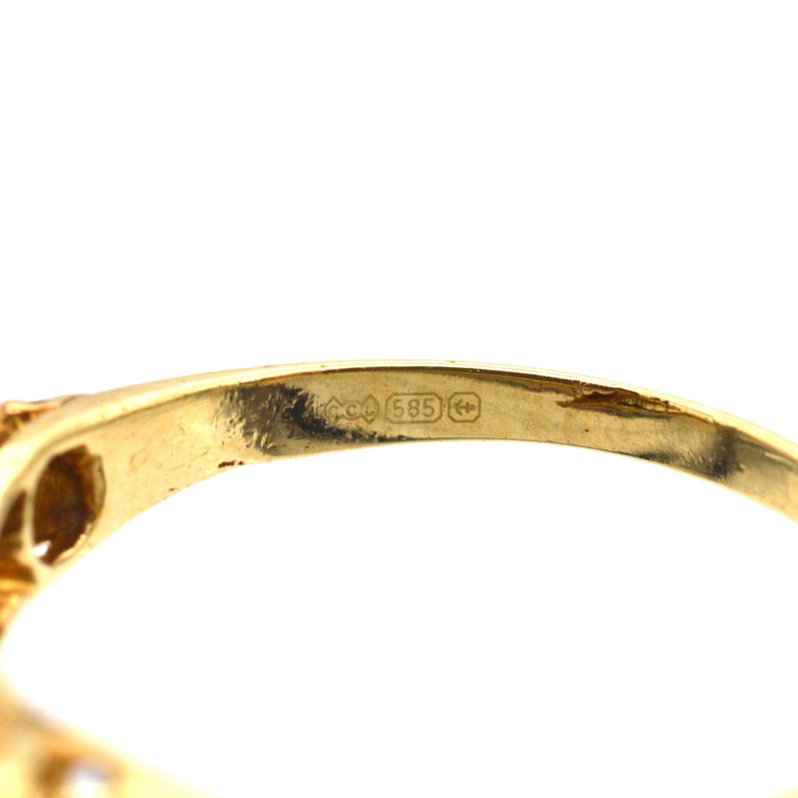Edwardian 15ct Gold, Half Carved Half Hoop, Cornflower Sapphire and Diamond Five Stone Ring | Parkin and Gerrish | Antique & Vintage Jewellery