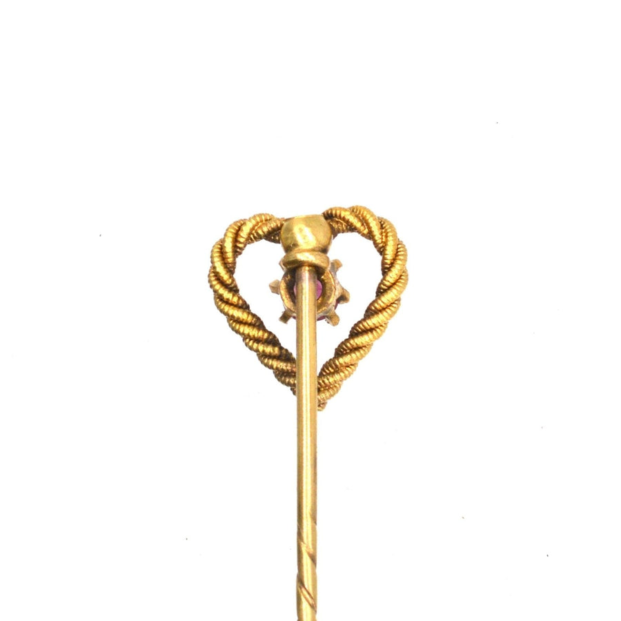 Edwardian 15ct Gold Knot Heart Tie Pin with a Ruby | Parkin and Gerrish (UK)
