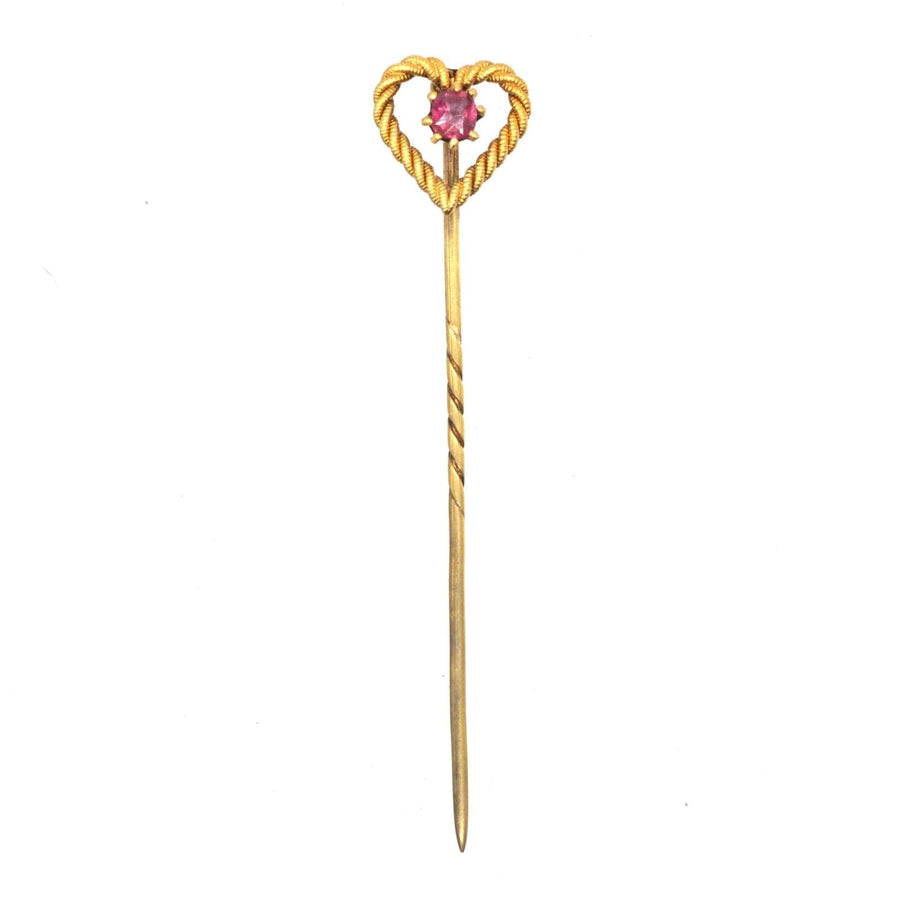 Edwardian 15ct Gold Knot Heart Tie Pin with a Ruby | Parkin and Gerrish (UK)
