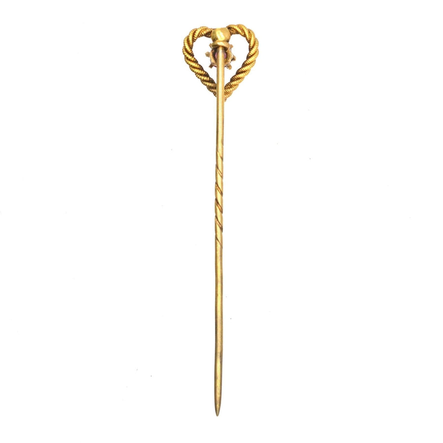 Edwardian 15ct Gold Knot Heart Tie Pin with a Ruby | Parkin and Gerrish (UK)