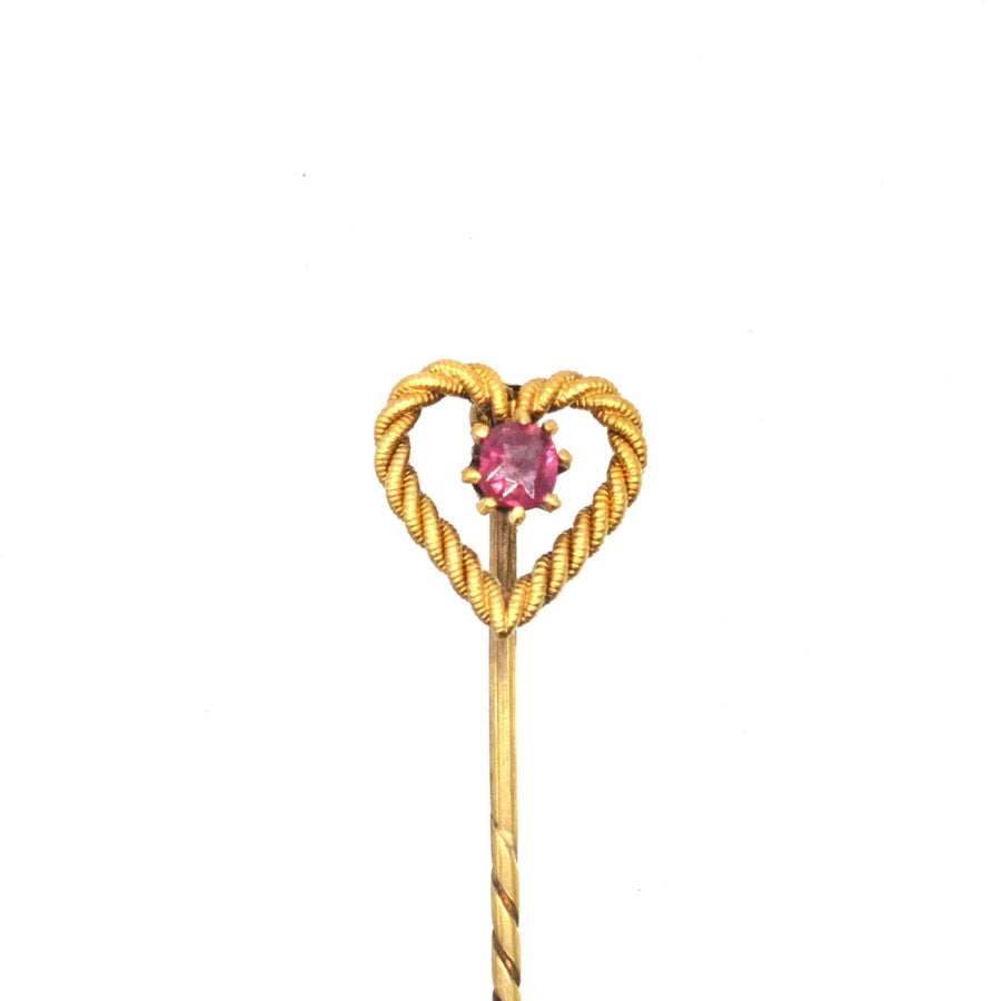 Edwardian 15ct Gold Knot Heart Tie Pin with a Ruby | Parkin and Gerrish (UK)