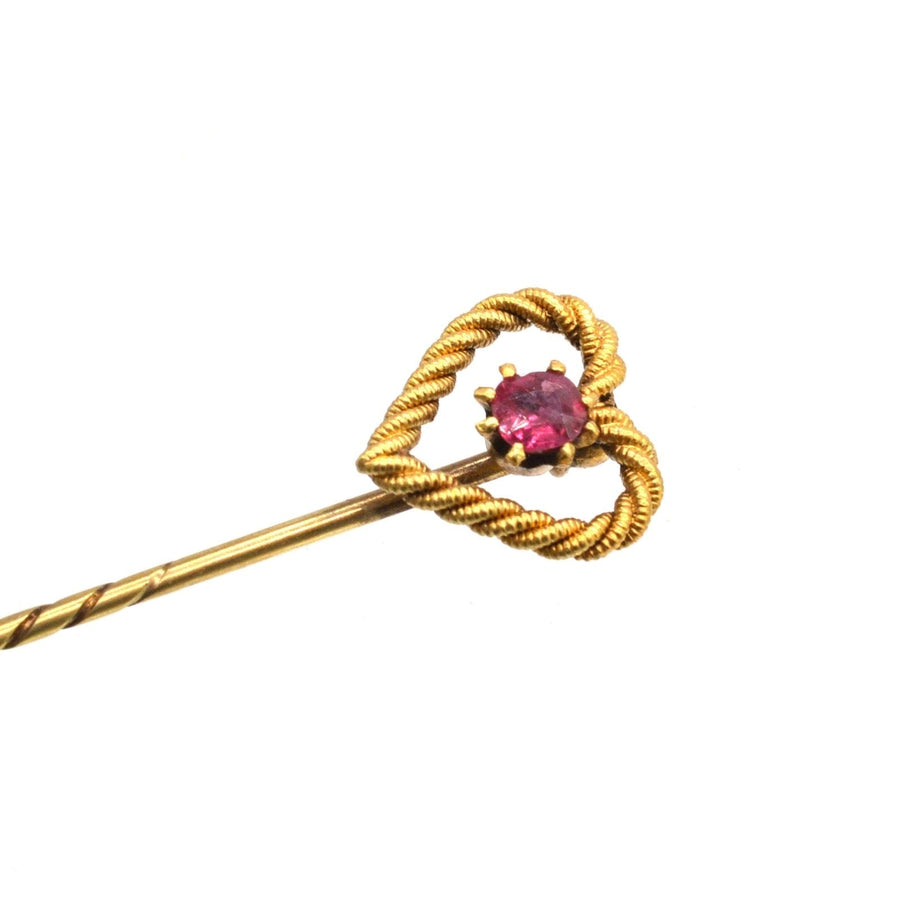Edwardian 15ct Gold Knot Heart Tie Pin with a Ruby | Parkin and Gerrish (UK)